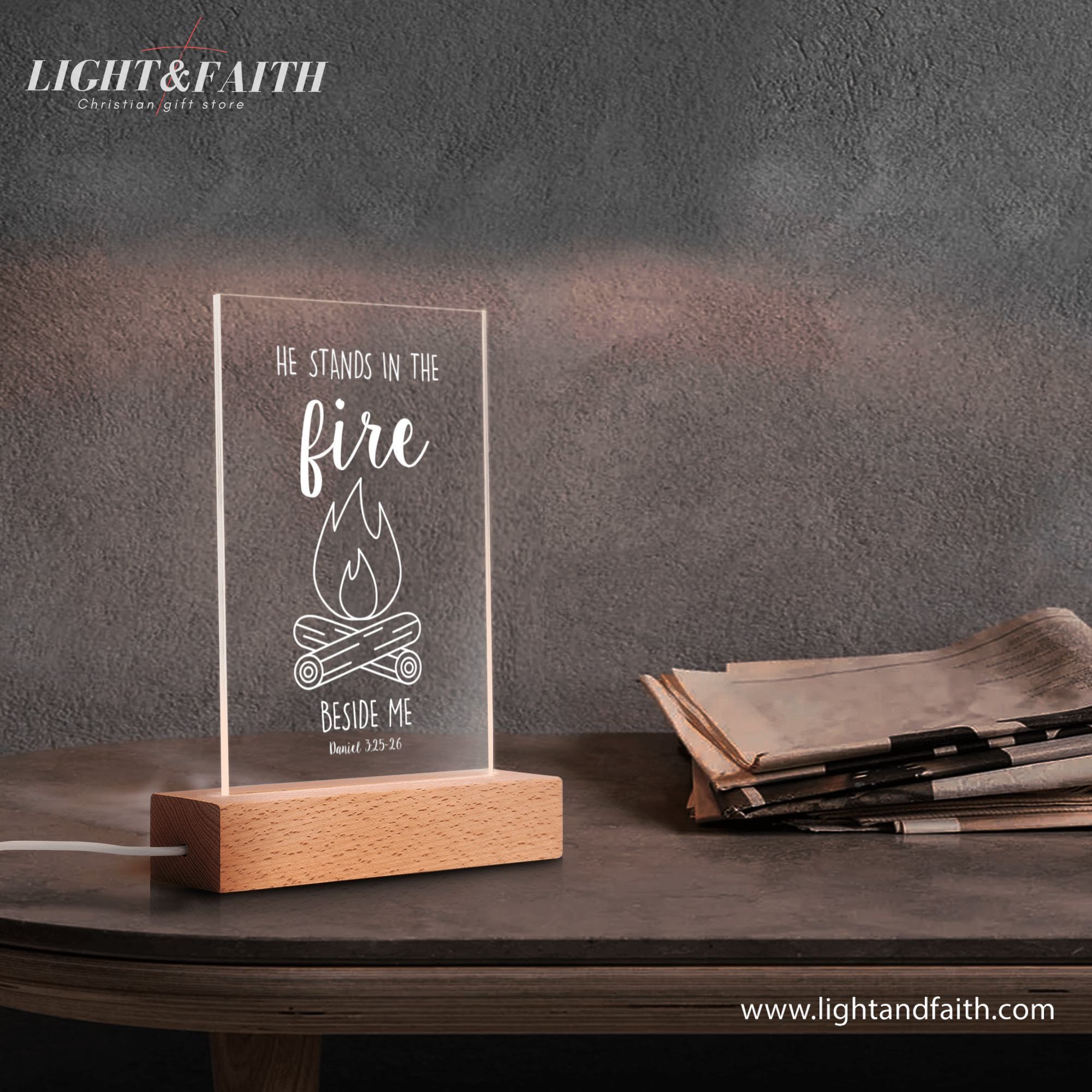 He Stand In The Fire Beside Me LED Light, Christian Bible Verse Lamp, Christian Home Decor, Faith Based Decor, Religious LED Light.NLLAF31